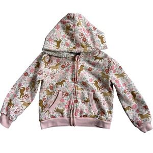 John Deere Girls Pink Floral Horse Print Sherpa Lined Zip Hoodie 4T